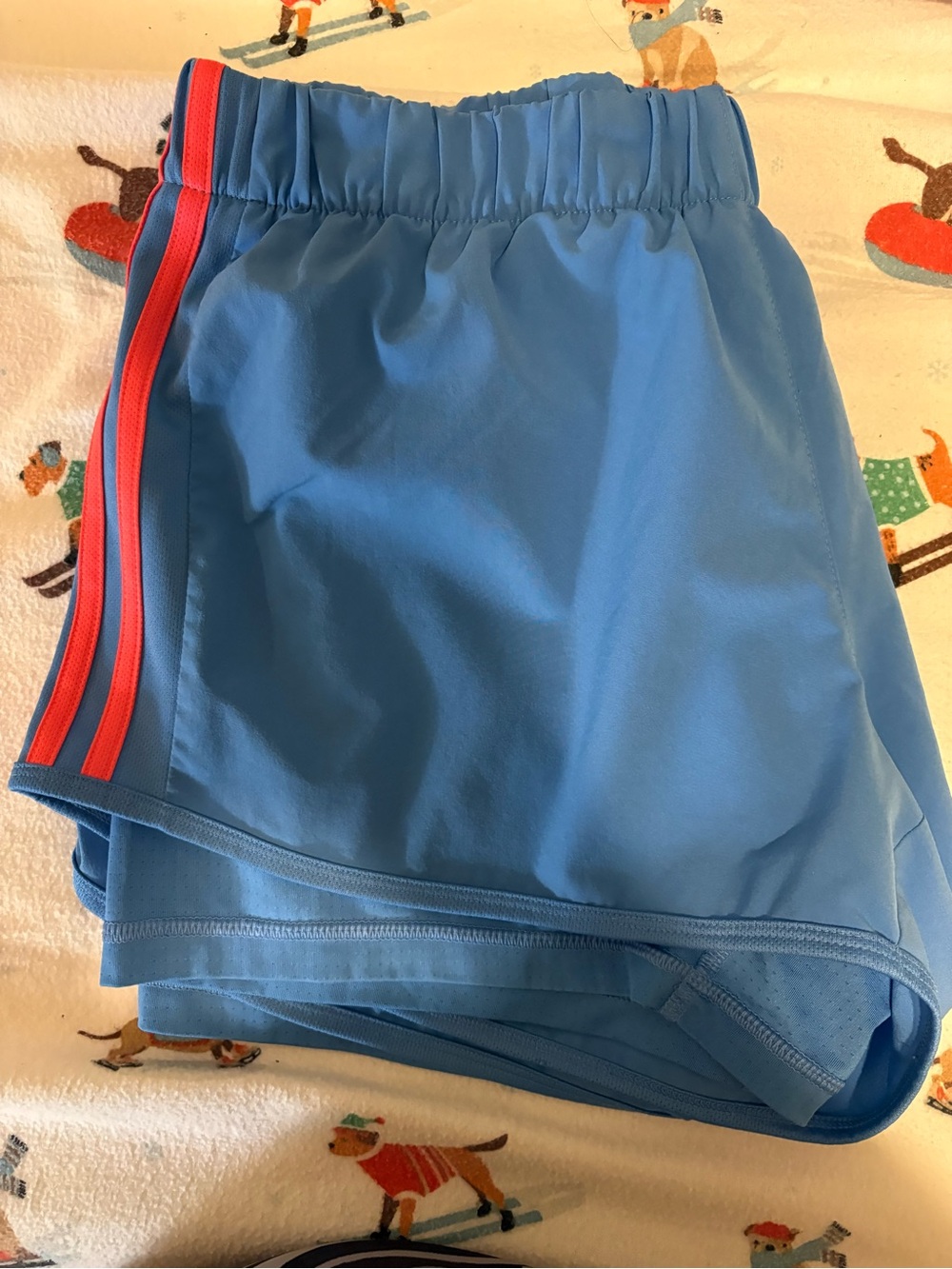 Adidas Light Blue Athletic Shorts with Pink Side Trim